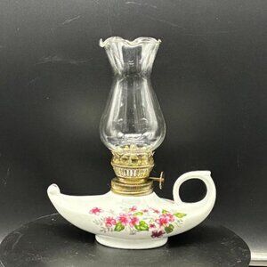 Vintage 50's 60's Mini Alladin Genie Style Oil Lamp Roses 6"